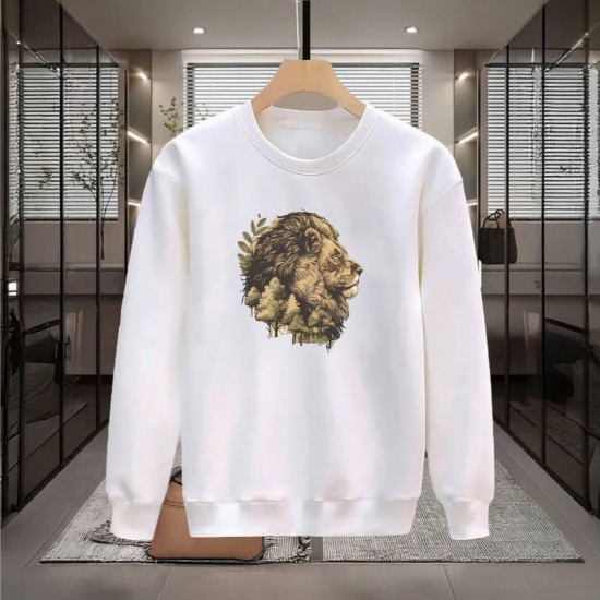 ASLAN BASKILI BEYAZ SWEATSHİRT