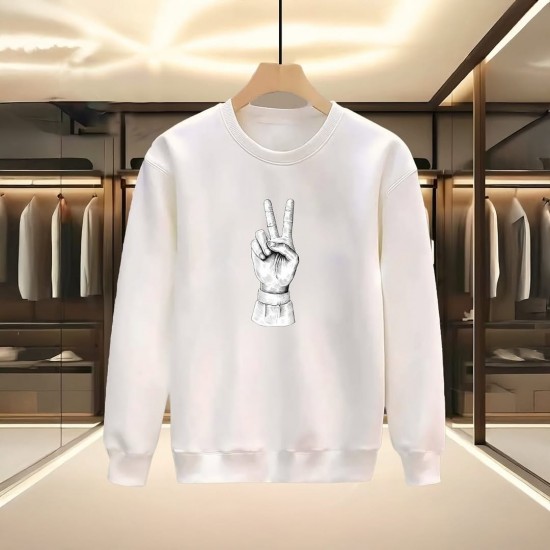 EL BASKILI BEYAZ SWEATSHİRT