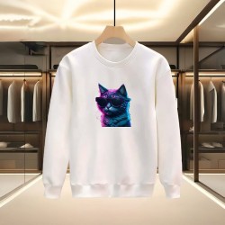 KEDİ BASKILI BEYAZ SWEATSHİRT