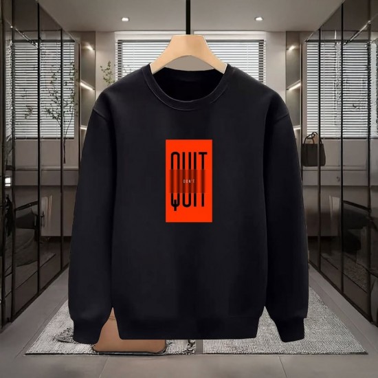 QUİT BASKILI SİYAH SWEATSHİRT
