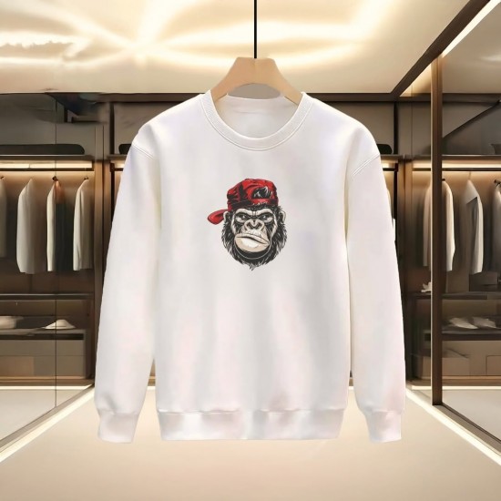 MAYMUN BASKILI BEYAZ SWEATSHİRT