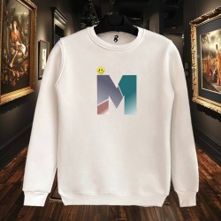 M BASKILI BEYAZ SWEATSHİRT