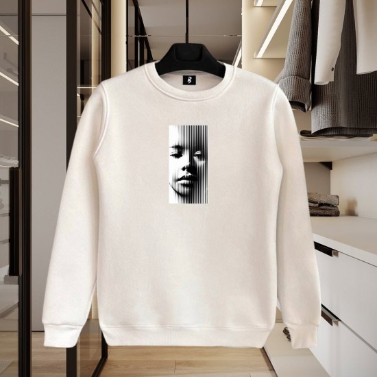 PORTRE BASKILI BEYAZ SWEATSHİRT